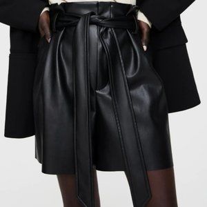 NWT Zara Black Faux Leather Paperbag Shorts
